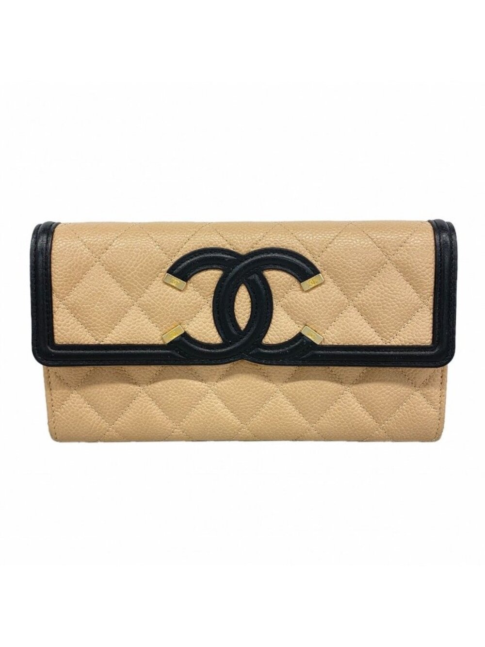 Chanel Wallet CC Filigree Caviar Leather Beige Gold
